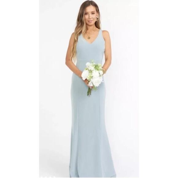 SHOW ME YOUR MUMU Morgan Gown Silver Sage Stretch Crepe Size XXS Wedding NWT - Picture 1 of 7